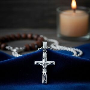 Sterling Silver Men's Crucifix Pendant Necklace - Silver